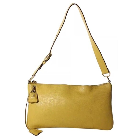 Vintage 90s Prada Yellow Grained Leather Hobo Satchel with Top Zip